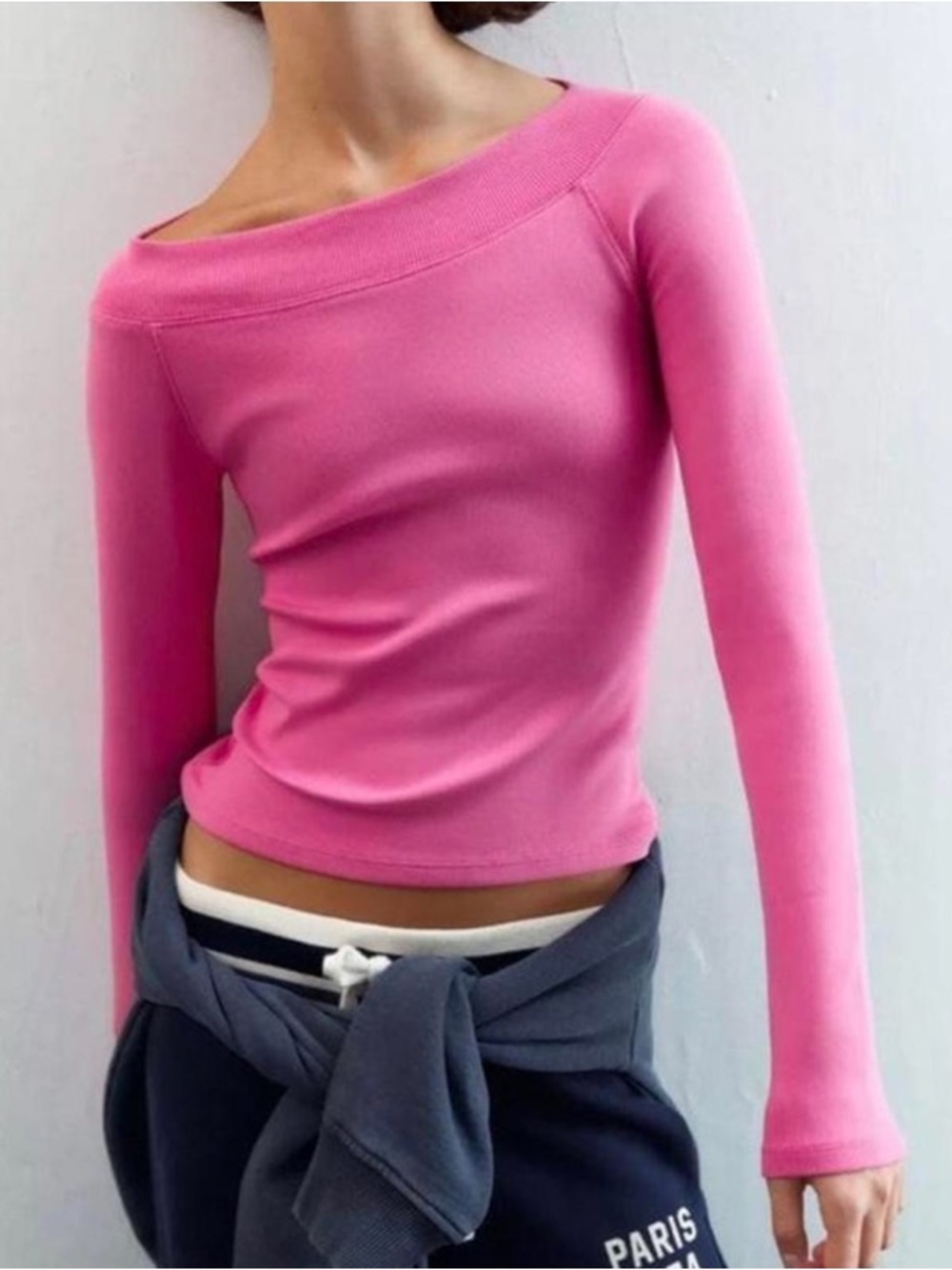 Zara ribbed boat neck t-shirt